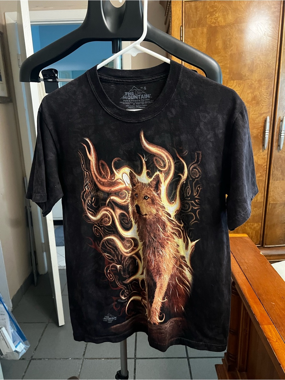 The Mountain Men's Black Fox Flame Graphic Tee in Brown and Gold